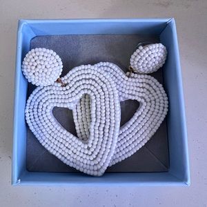 Embroidered white heart shaped earrings